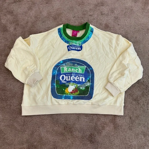 New Queen of Sparkles Queen of Ranch Cream Sequin Sweatshirt - Picture 2 of 7